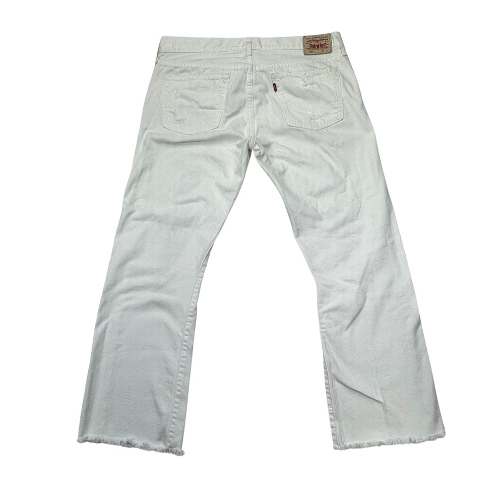 Levis 501 Original Fit White Distressed Ripped Frayed Hem Jeans Mens 36x27